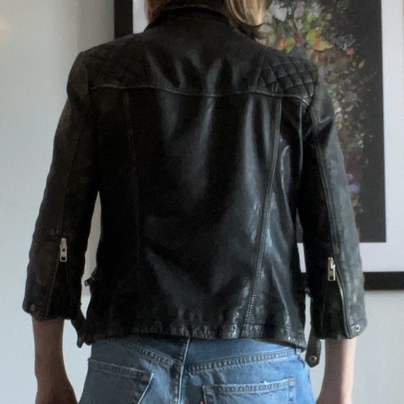 All Saints Women’s Leather Biker Jacket Size 4 - Picture 3 of 12